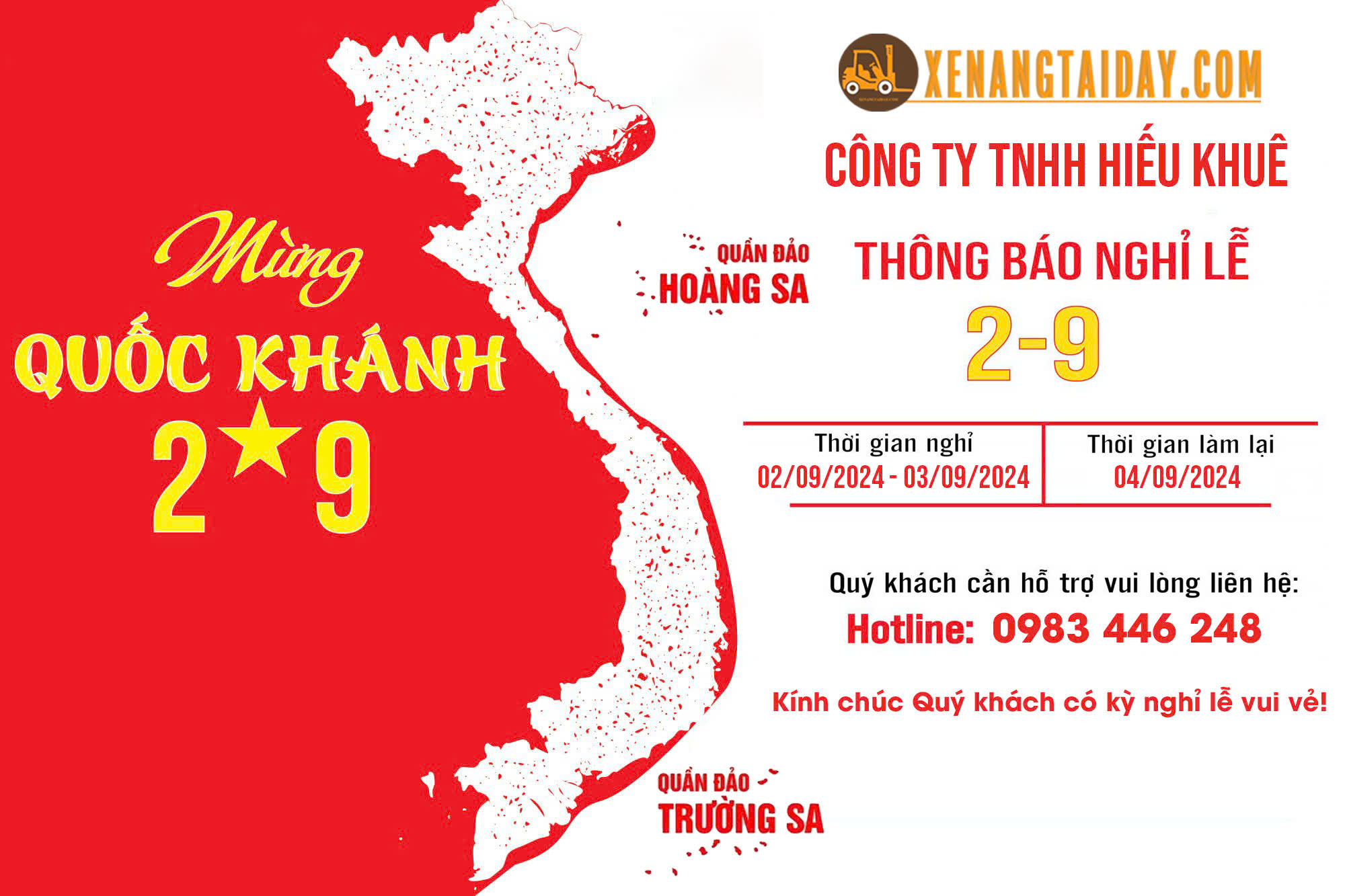 Thông báo lịch nghỉ Lễ Quốc Khánh Việt Nam 02 tháng 09